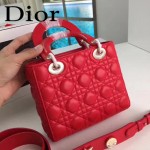 DIOR-0020-2 最新設計LADY四格紅色原版羊皮配三個徽章手提單肩包戴妃包