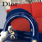 DIOR-007-5 人氣經典款女士七格藍色原版漆皮金扣手提單肩包戴妃包