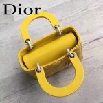 DIOR-0020-8 最新設計LADY四格黃色原版羊皮配三個徽章手提單肩包戴妃包