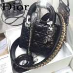 DIOR-0019-3 早春專櫃同步LADY黑色原版羊皮小號手提單肩包戴妃包