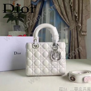 DIOR-0020-7 最新設計LADY四格白色原版羊皮配三個徽章手提單肩包戴妃包