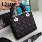 DIOR-0020-4 最新設計LADY四格黑色原版羊皮配三個徽章手提單肩包戴妃包