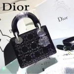 DIOR M44501-2 高級定制款黑色原版布料燙鑽迷你手提單肩包戴妃包