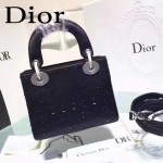 DIOR M44501-3 高級定制款黑色原版布料燙鑽迷你手提單肩包戴妃包