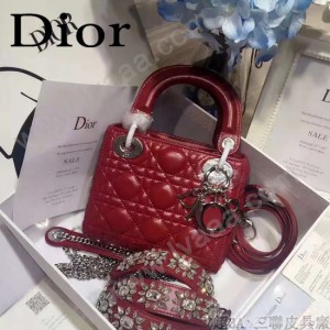 DIOR-0019-7 早春專櫃同步LADY紅色原版羊皮小號手提單肩包戴妃包