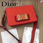 DIOR-0016-3 專櫃海報款復古字母五金紅色原版牛皮單肩斜挎包