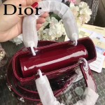 DIOR-0021-2 個性經典新款四格Lucky Badges棗紅色原版漆皮手提單肩包