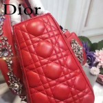 DIOR-0014-2 早春專櫃新款lady紅色原版小羊皮手提單肩包戴妃包