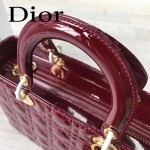 DIOR-007-4 人氣經典款女士七格棗紅色原版漆皮金扣手提單肩包戴妃包