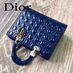 DIOR-007-5 人氣經典款女士七格藍色原版漆皮金扣手提單肩包戴妃包