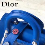DIOR-0020-10 最新設計LADY四格藍色原版羊皮配三個徽章手提單肩包戴妃包