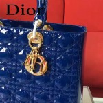 DIOR-007-5 人氣經典款女士七格藍色原版漆皮金扣手提單肩包戴妃包