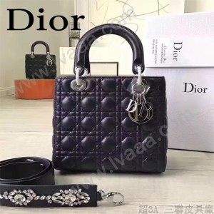 DIOR-0014-5 早春專櫃新款lady藍色原版小羊皮手提單肩包戴妃包