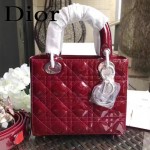 DIOR-0021-2 個性經典新款四格Lucky Badges棗紅色原版漆皮手提單肩包