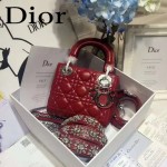 DIOR-0019-7 早春專櫃同步LADY紅色原版羊皮小號手提單肩包戴妃包