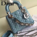 DIOR-0019-2 早春專櫃同步LADY藍色原版羊皮小號手提單肩包戴妃包