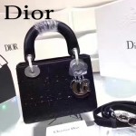 DIOR M44501-3 高級定制款黑色原版布料燙鑽迷你手提單肩包戴妃包