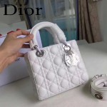 DIOR-0020-7 最新設計LADY四格白色原版羊皮配三個徽章手提單肩包戴妃包
