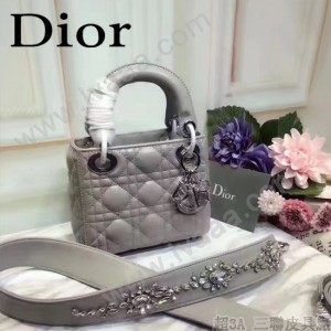 DIOR-0014-3 早春專櫃新款lady灰色原版小羊皮手提單肩包戴妃包