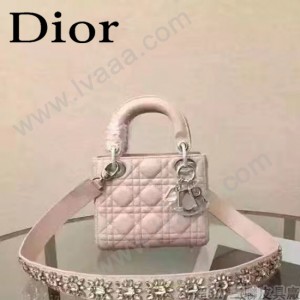 DIOR-0019-8 早春專櫃同步LADY粉色原版羊皮小號手提單肩包戴妃包