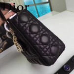 DIOR-0020-4 最新設計LADY四格黑色原版羊皮配三個徽章手提單肩包戴妃包
