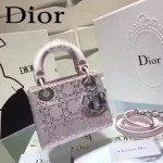 DIOR M44501-4 高級定制款粉色原版布料燙鑽迷你手提單肩包戴妃包