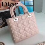 DIOR-0020-3 最新設計LADY四格粉色原版羊皮配三個徽章手提單肩包戴妃包