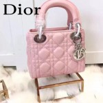 DIOR-0019-9 早春專櫃同步LADY粉紅色原版羊皮小號手提單肩包戴妃包