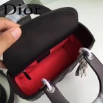 DIOR-0020-5 最新設計LADY四格黑色原版羊皮配三個徽章手提單肩包戴妃包