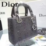 DIOR M44501 高級定制款銀灰色原版布料燙鑽迷你手提單肩包戴妃包