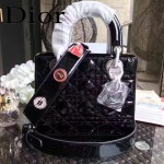DIOR-0021 個性經典新款四格Lucky Badges黑色原版漆皮手提單肩包