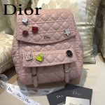 DIOR-0011 趣味百搭新款徽章裝飾粉色原版羊皮大號雙肩包書包