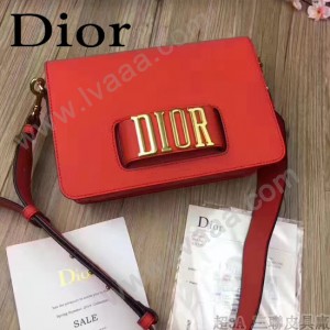DIOR-0016-3 專櫃海報款復古字母五金紅色原版牛皮單肩斜挎包