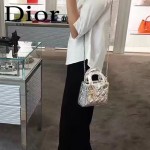 DIOR-0012-2 高級定制Cannage三格藤格紋銀色原版瓷磚效果鹿皮手提單肩包