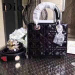 DIOR-0021 個性經典新款四格Lucky Badges黑色原版漆皮手提單肩包