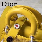 DIOR-0020-8 最新設計LADY四格黃色原版羊皮配三個徽章手提單肩包戴妃包