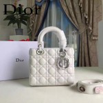 DIOR-0020-7 最新設計LADY四格白色原版羊皮配三個徽章手提單肩包戴妃包