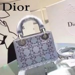 DIOR M44501-6 高級定制款藍色原版布料燙鑽迷你手提單肩包戴妃包