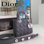 DIOR-0020 最新設計LADY四格灰色原版羊皮配三個徽章手提單肩包戴妃包