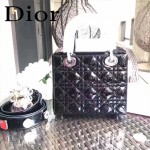 DIOR-0021 個性經典新款四格Lucky Badges黑色原版漆皮手提單肩包