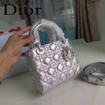 DIOR-0020-6 最新設計LADY四格銀色原版羊皮配三個徽章手提單肩包戴妃包