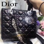 DIOR-0014 早春專櫃新款lady黑色原版小羊皮手提單肩包戴妃包