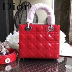 DIOR-0021-3 個性經典新款四格Lucky Badges紅色原版漆皮手提單肩包