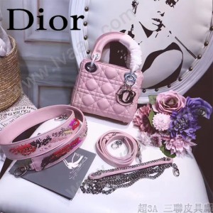 DIOR-0019-12 早春專櫃同步LADY粉色原版羊皮小號手提單肩包戴妃包