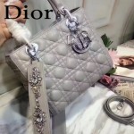 DIOR-0014-3 早春專櫃新款lady灰色原版小羊皮手提單肩包戴妃包