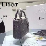 DIOR M44501 高級定制款銀灰色原版布料燙鑽迷你手提單肩包戴妃包