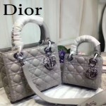 DIOR-0014-3 早春專櫃新款lady灰色原版小羊皮手提單肩包戴妃包