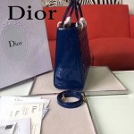 DIOR-007-5 人氣經典款女士七格藍色原版漆皮金扣手提單肩包戴妃包