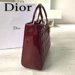 DIOR-007-4 人氣經典款女士七格棗紅色原版漆皮金扣手提單肩包戴妃包