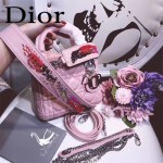 DIOR-0019-12 早春專櫃同步LADY粉色原版羊皮小號手提單肩包戴妃包